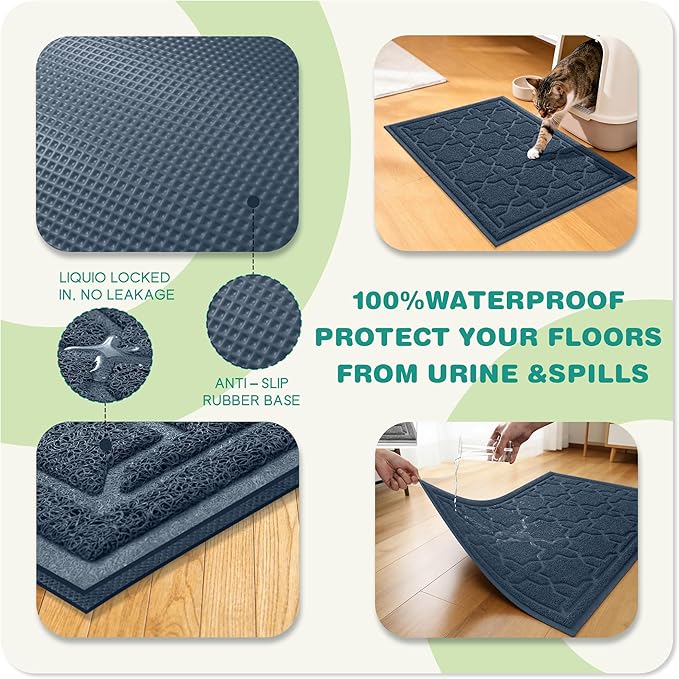 Yimobra Cat Litter Mat, Litter Trapping Waterproof Non Slip PVC Mat, Scatter Control Easy Clean for Litter Box, 47"x36", Dark Blue