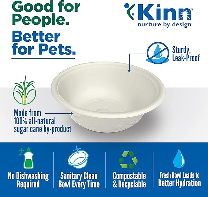 Kinn Whisker Fatigue Cat Bowl Compostable & Disposable for Food or Water, 24oz (50 Refills), Whisker Friendly Cat Dish for Owners Needing Convenience and Cleanliness in a Pet Saucer