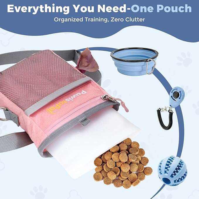 Dog Treat Pouch for Pet Training, One-Hand Magnetic Closure, Hands-Free Treat Bag with Silicone Liner, No Mess No Smell