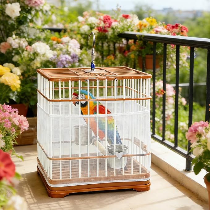 Bird Cage Seed Catcher Guard, Adjustable Stretchy Net Cover for Parrot Enclosures, Bird Cage Skirt Netting, Seed Catcher for Protective Shield for Parrot Enclosures (White)