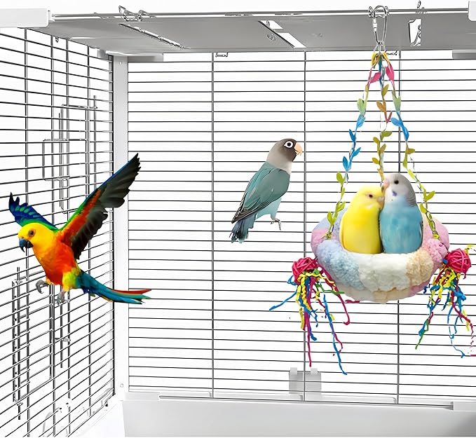 Bird Nest for Cage Bird Breeding Bed Cockatiel Snuggle Nest Parakeet Swing Bed Bird Hanging Hammock Parrot Sleeping Hut for Conure, Budgie, Lovebird, Finch, Small Pets-Pink, Large Size