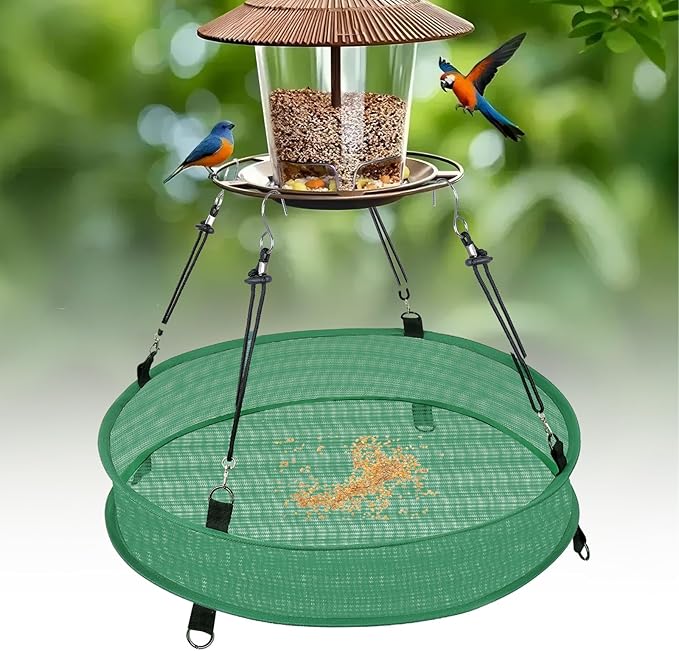 2Pcs Bird Seed Catcher Tray for Hanging Bird Feeder Platform, 4" Deep Birdseed Hoop for Hummingbird Feeders Bee Feeder Outdoor Garden Accessories (Green, 30inch)