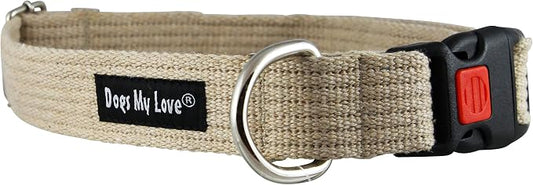 Cotton Web Adjustable Dog Collar with Locking Device 4 Sizes Beige (X-Large: Neck 18"-27"; Width 1.2")
