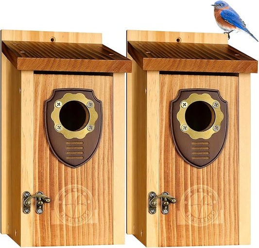 SISTERBIRD Pack of 2 Bluebird Houses for Outside, Premium Wooden Bird House, Bluebird House for Outdoor, Courtyard Decoration Bird Nest, Bluebird Finch Swallow Wren Chickadee