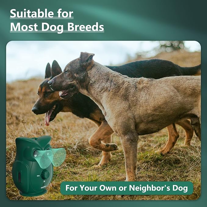 Dog Barking Control Devices with Dual Ultrasonic Speakers, Stronger Rechargeable Anti-Bark Device for Outdoor Waterproof and Indoor, Dog Barking Deterrent Safe for Human & Dogs