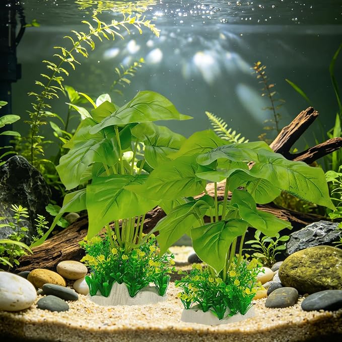 Silk Aquarium Plants 2-Pack 11in Tall for Medium to Large Tanks | Soft non-toxic silk, weighted base, bendable stems, no maintenance, ideal for 20+ gal tanks.