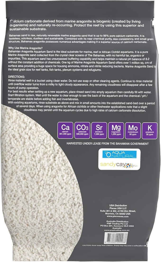 Aqua Natural Aquarium Sand, Coarse Aragonite, 10lb | Reef, Saltwater and Marine Aquariums