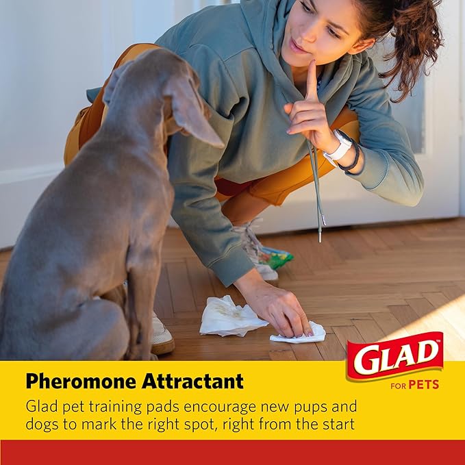 Glad for Pets Black Charcoal Puppy Pads, 23 x 23 Inch, 6-Layer Leak-Resistant Design, Activated Carbon Odor Control, Pheromone Attractant for Potty Training, 14 Count - 2 Pack