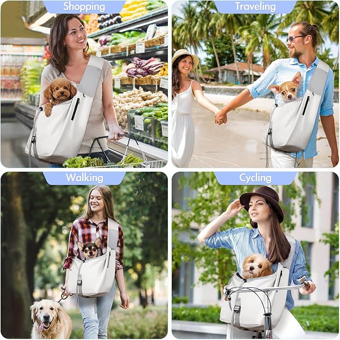 Dog Carrier Sling, Dog Carriers for Small Dogs & Cats with Pockets, Puppy Carrier Sling 20 lbs Machine Washable, Adjustable Shoulder Strap, Hands Free for Family Outdoor Use (Grey)