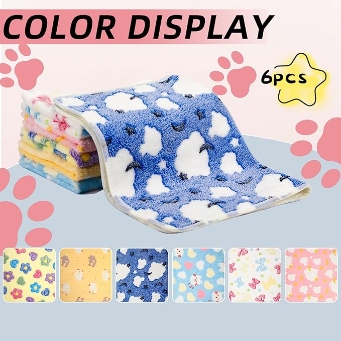 PETKNOWS 6PCS Guinea Pig Fleece Blankets, Washable Small Animal Fleece Bedding Cage Liners Absorbent Pet Pee Pad Sleep Mat Pad Cover for Hamster Ferret Rabbit Chinchilla Hedgehog