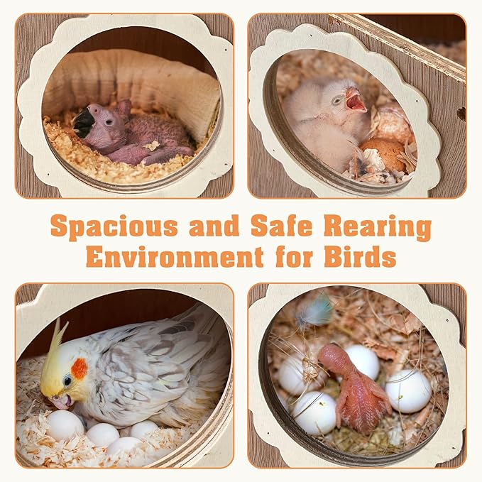 PINVNBY Parakeet Nesting Box Bird House for Cage Wood Bird Breeding Box with Bell Toys for Lovebirds Cockatoo Budgie Finch Canary Small and Medium-Sized Birds (Large: 11.02 * 6.06 * 6.06 inch)