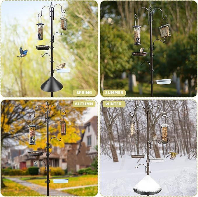 Bird Feeder Pole with Squirrel Baffle - Deluxe Feeder Station Kit Includes Suet Cage, Wild Bird Feeders & Planter Hanger for Garden, Yard