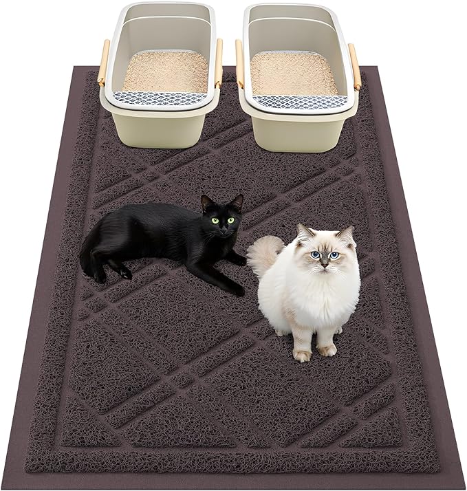 Smiry Cat Litter Box Mat 47x32, Non-Slip Water Resistant Litter Trapping Mat, Easy Clean Less Waste and Urine-Locking Cat Carpet for Indoor, Brown