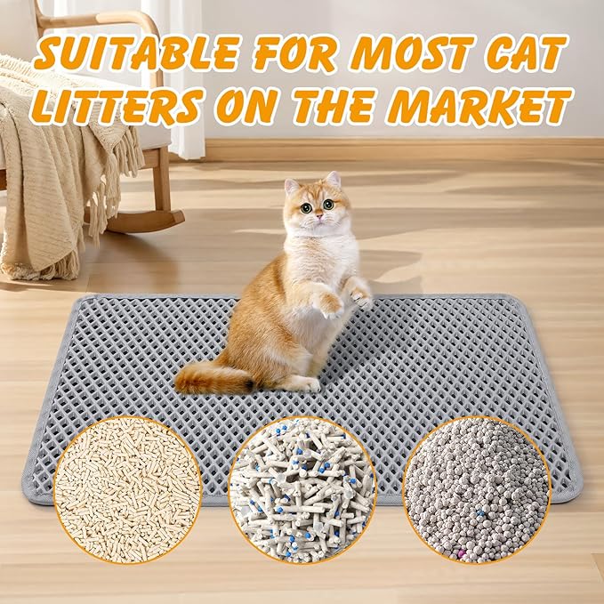 Double Layer Cat Litter Mat, 24x15 Inch Waterproof Litters Box Mat, Non-Slip Cat Mat for Litter Box