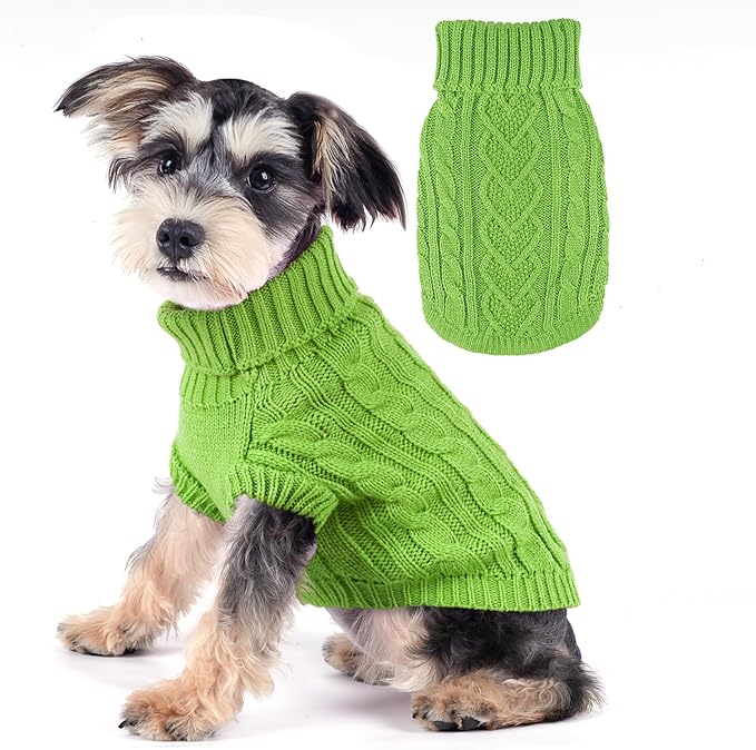 Puppy Sweater - Small Dog Sweaters for Chihuahua & Yorkie - Girl & Boy - Cute Turtleneck Sweatshirt - Green, X-Small