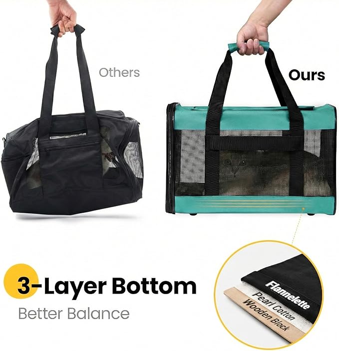 Conlun Dog Carrier Soft Sided, Large Cat Carrier with Inner Safety Leash, Pet Transport Carrier for Large Cats and Medium Dogs up to 20 Lbs, Collapsible Travel Puppy Carrier Bag -Turquoise L