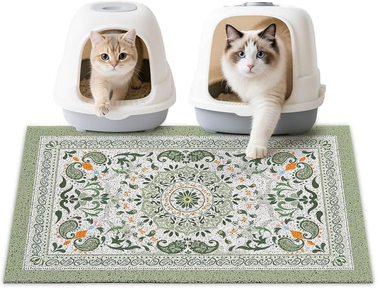 Unicorn Catcher Cat Litter Mat 33" x 22" Non-Slip Litter Box Mat Washable Litter Catcher Mat for Litter Box Indoor Food Mat Supplies Essentials, Green Mandala