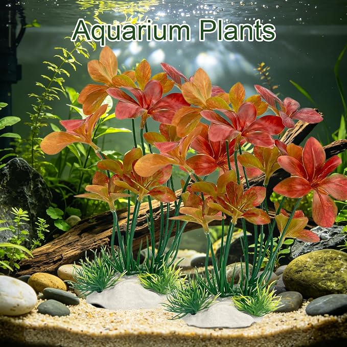 2-Pack 9.1 Inch Silk Aquarium Plants | Artificial Silk Plants for Fish Tank Decorations, Realistic Soft Plastic Plant for Small Tank, Fish Hides