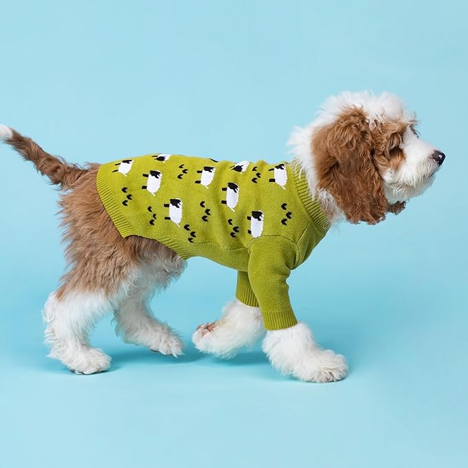 Fitwarm Funny Sheep Sweater, Thermal Winter Clothes for Small Dogs, Holiday Outfit, Pullover Jumper, Black, Green, White, Large