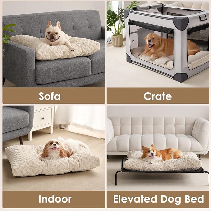 EHEYCIGA Washable Small Dog Bed for Crate 23x18 Inch, Kennel Pad for Puppy Up to 25 lbs, Plush and Comfy Pet Sleeping Mat, Beige
