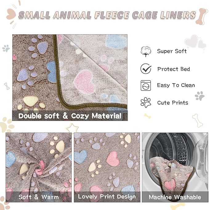 8 Pack Guinea Pig Cage Liner, Washable Guinea Pig Fleece Blankets Beding Accessories, Flannel Throw Warm Sleep Mat, Pet Pee Pads for Small Animal Hamster Rabbit Puppy Cat (Dark Color, 26x14 Inch)