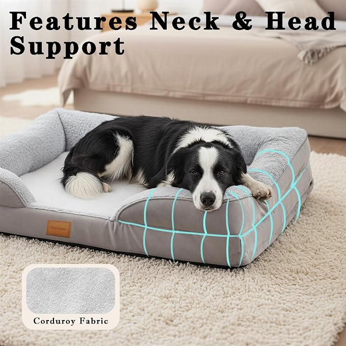 Orthopedic Dog Bed,Waterproof Memory Foam Dog Bed with Washable Removable Cover, Featuring Waterproof Lining and Non-Slip Base,Bolster Dog Couch,Suitable for Use with Dog Crate and Indoors.