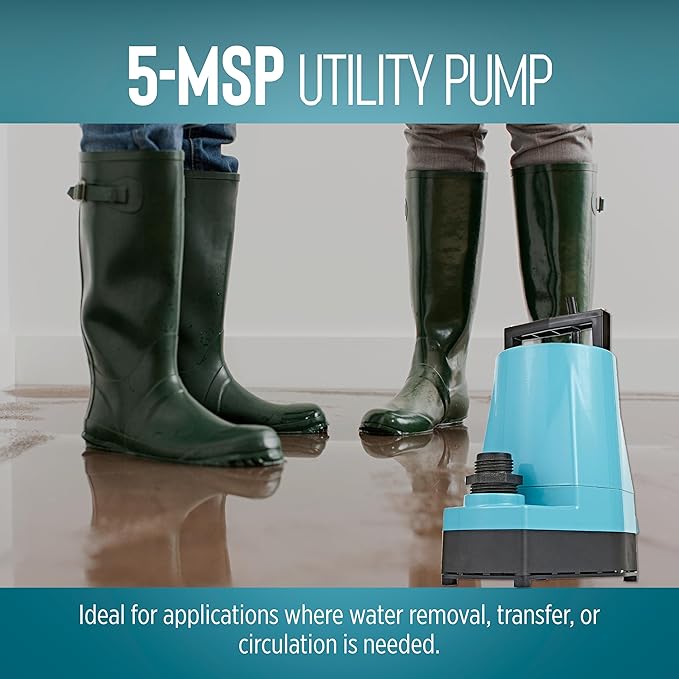 Little Giant 5-MSP 115-Volt, 1/6 HP, 1500 GPH Aluminum Manual Utility Pump, 10-Ft. Cord, Blue, 505723
