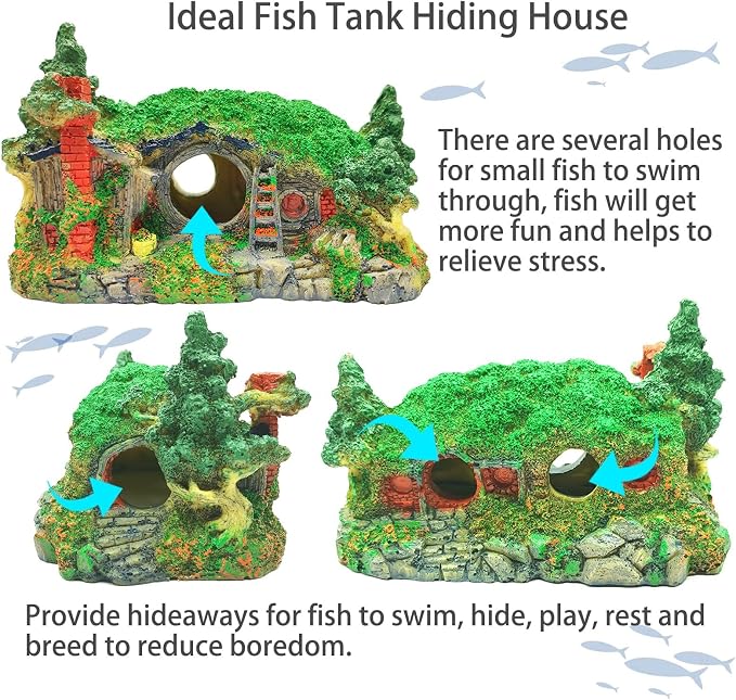 Tfwadmx Aquarium Decorations Fish Tank Decor Hobbit Betta Cave,Resin Small Fish Hideout Hole Accessories Ornaments for Shrimp, Guppy,Goldfish