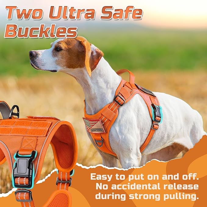 rabbitgoo Tactical Dog Harness for Large Dogs, No Pull Military Service Vest with Handle & Molle, Easy Control for Training Walking, Adjustable Reflective Straps, Orange, XL