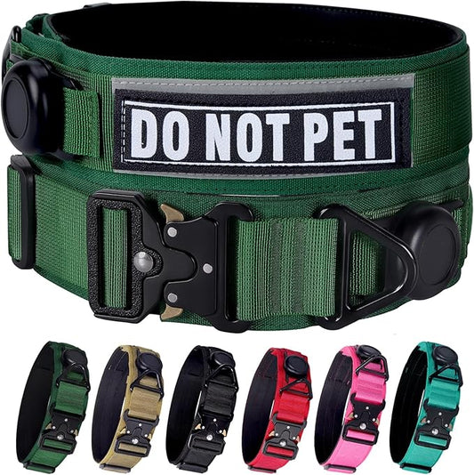 AirTag Dog Collar, 2" Wide Tactical Military Army Dog Collar with AirTag Holder & 3 Pet Patches, Soft Padded Reflective Waterproof Nylon Collar with Metal Buckle for Medium Dogs (Green, M)