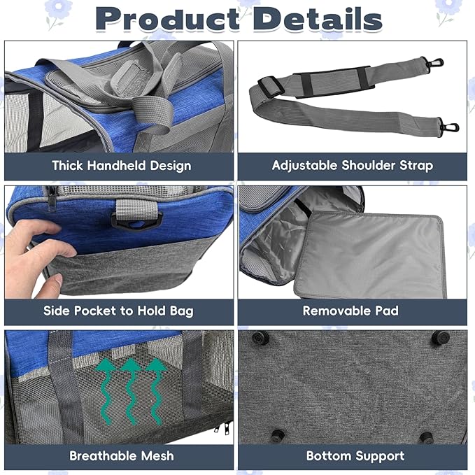 PINVNBY Bunny Carrier for Travel Camping Outdoor, Small Pet Carrier, Guinea Pig Carrier, Breathable Pet Portable Hand Bag for Hamster Rabbit Guinea Pig (Blue & Gray)