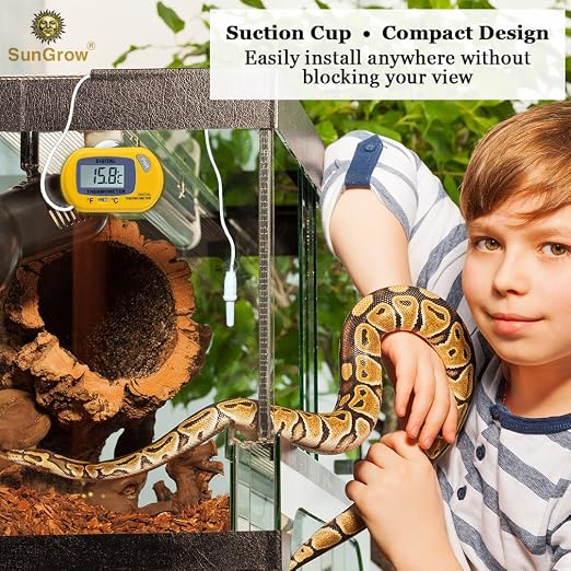 SunGrow Reptile Digital Thermometer, 1.5” x 2.3” x 0.5”, Easy to Read Display, Yellow, Battery Not Included, 1-Pack