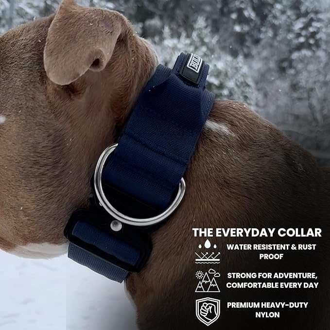 Heavy Duty Dog Collar, Tactical Dog Collar, Dog Collar for Large Dogs, Waterproof Dog Collar, Dog Training Collar, Quick-Release Metal Buckle, Adjustable Sizes – BULLYBREED (Navy Blue, Large)