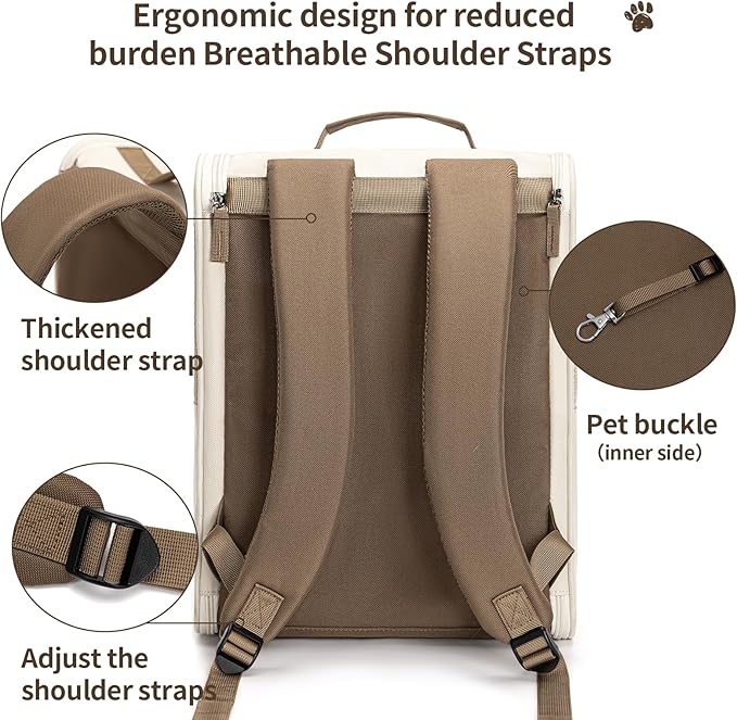 wakytu Cat Carrier Backpack,Steel Wire Frame More Stable,600D Wear-Resistant Oxford Fabric, Dog Carrier Cat Backpacks Suitable for Travel,Beige