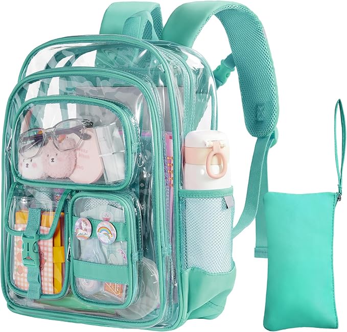 Clear Backpack, Heavy Duty PVC Transparent Backpack with Reinforced Bottom, See Through Multiple Pockets Large Capacity Bookbag for Work Security Travel Festival