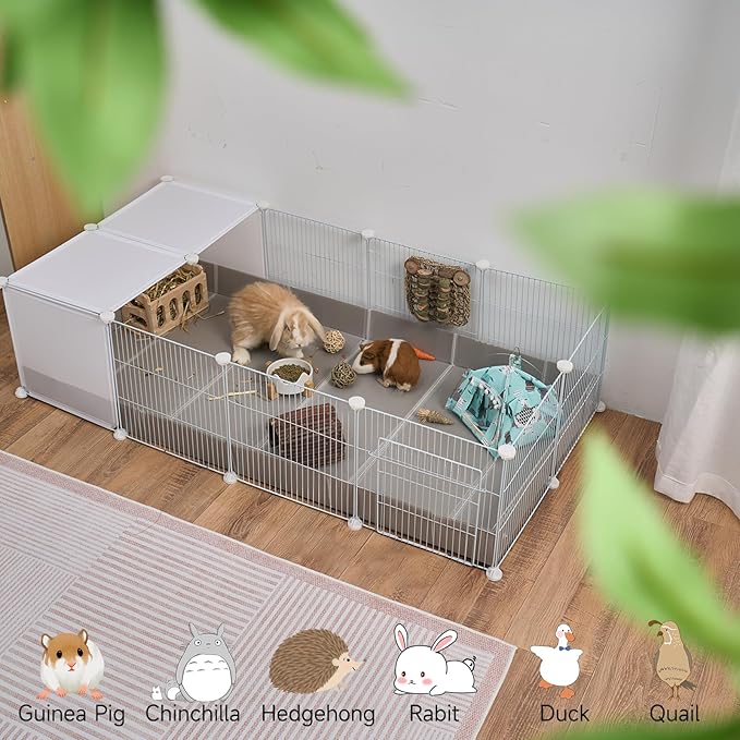 Guinea Pig Cages with Corrugated Liner 10ft CNC Small Animal Playpen Indoor Bunny Rabbit Cage Large Critter Habitat Hedgehog Pet Hutch 55x28x14inch