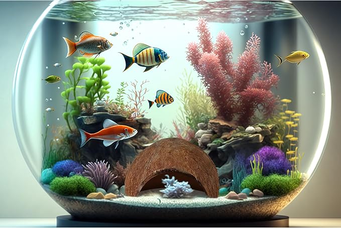 SunGrow Betta Fish Cave, Habitat Made from Coconut Shell, Soft-Textured Smooth Edged Spacious Hideout, for Resting and Breeding, 1 Pc
