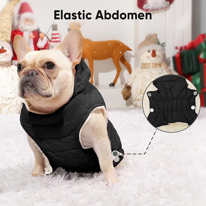Vecomfy Fleece Lining Dog Hoodie with Harness Built in,Extra Warm Large Dog Jacket in Winter Doggie Coats with Drawstring Hooded,Black XXL
