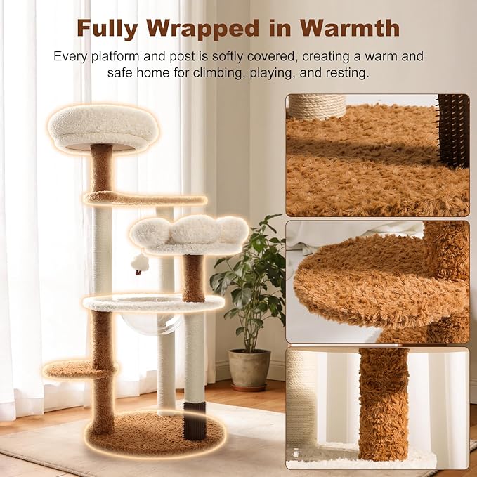 Modern Cat Tree Tower for Large Cats, 50-Inch Cat Scratching Post & Indoor Climbing Furniture with Plush Perches & Space Capsule - Sturdy Cat Tree for Maine Coon & Big Adult Cats