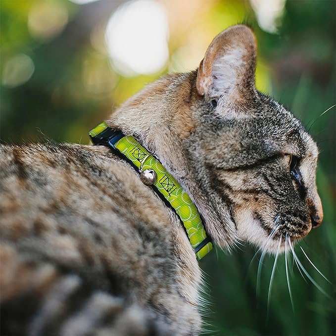 Buckle-Down Breakaway Cat Collar with Bell, Plastic Clip, Easy Adjustable, Tennis Balls Stacked, 8.5 to 12 Inches 0.5 Inch Wide