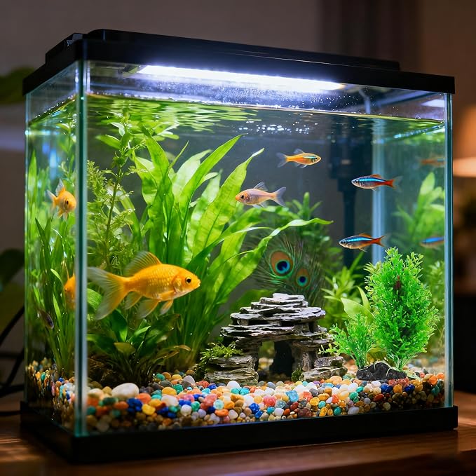 PINVNBY Artificial Aquarium Plants Decorations,Plastic Fish Tank Plant with Base Set Betta Fish Tank Accessories(Green)
