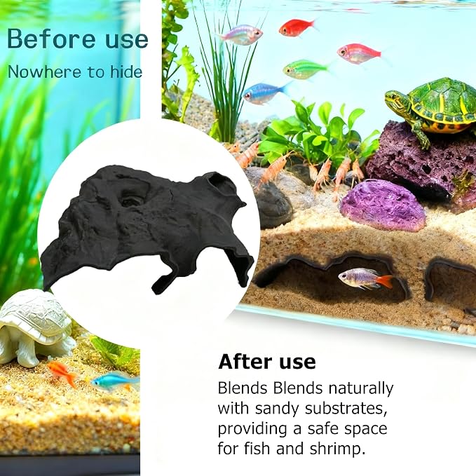 Aquarium Cave Tunnel 3D Printed - Fish Tank Decoration Natural Fish Hideout for Pleco, Shrimp & Corydoras | Sinking Base & Viewing Ports | Substrate-Friendly Decor (6.7" Under Gravel Design)