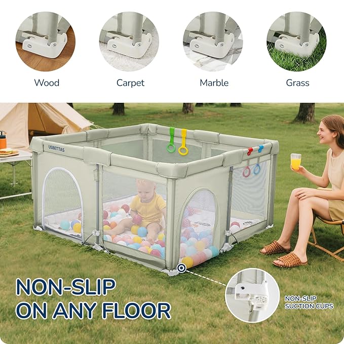 Foldable Baby Playpen, 1-Minute Setup, Lightweight Portable Playpen with Carry Bag, 50"x50" Indoor Outdoor Safty Play Yard for Babies & Toddlers, Beige