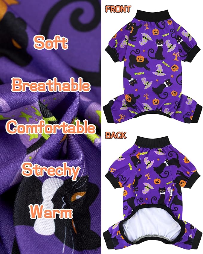 XPUDAC 4 Pack Halloween Dog Pajamas, Funny Ghost Halloween Costumes for Dogs, Soft Strechy Doggy Clothes for Small Medium Dogs Boy Girl, Pet Apparel, XL