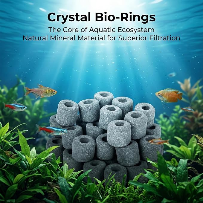 Sukh 15oz Ceramic Rings for Aquarium Filter - Black Bio Media with Bags | Porous Ceramic Rings for 20-55 Gallon Fish Tank, Canister & Pond Systems, Freshwater Saltwater Setup, Replacement & Flow