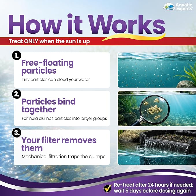 Pond KloudAway Pond Water Clarifier – Clears Cloudy Pond Water, Clumps Particles for Easy Removal, 1 Liter, Aquatic Experts