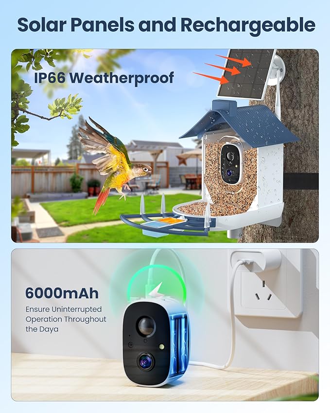 Mother’s Day Present for Mom, Smart Bird Feeder with Camera, AI Bird Identification, Solar Powered Wireless Outdoor Bird Watching Camera, Auto Capture Video & Instant Notifications for Bird Lovers