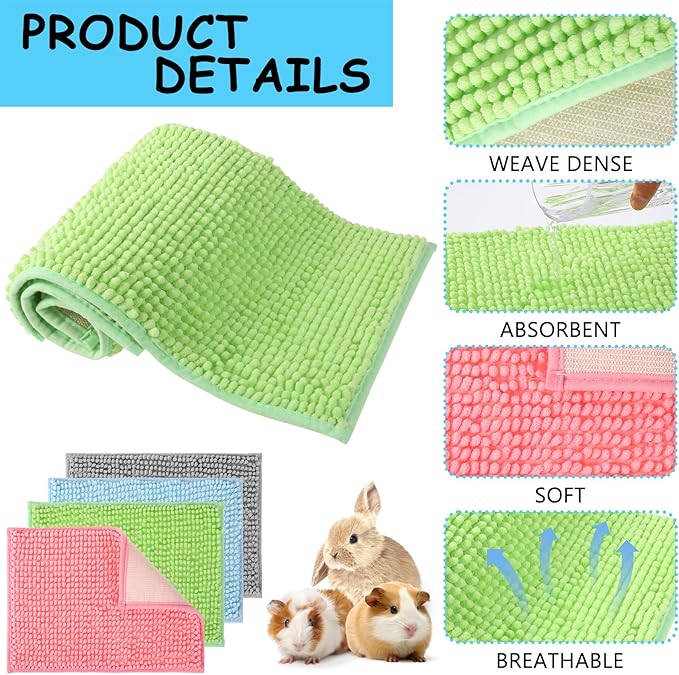 8 PCS Guinea Pig Liner Washable Rabbit Cage Liner 12x16 Inch Guinea Pig Fleece Bedding Pee Pads Reusable Absorbent Pet Mats for Small Animals, Bunny, Hamster (Gray, Green, Pink, Blue)