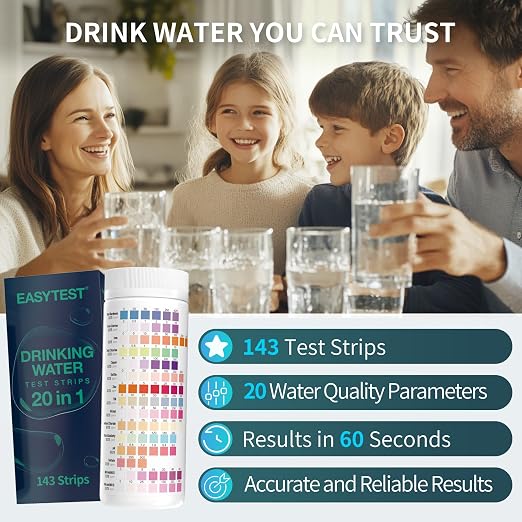 EASYTEST 20 in 1 Drinking Water Test Kit | Well Water Testing Kit - Water Test Strip for House Water for pH, Hardness, Chlorine, Lead, Iron, Bacteria & More