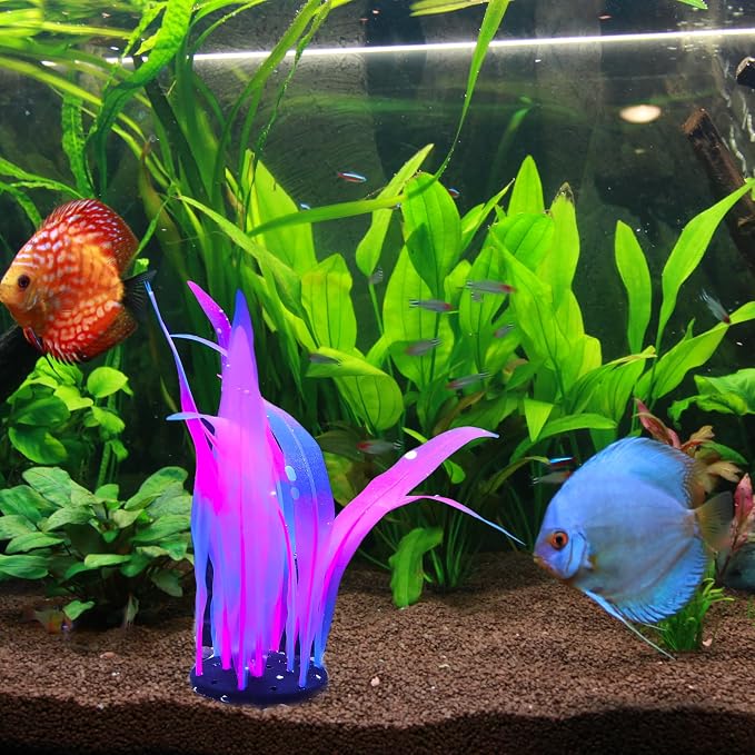 Aquarium Glowing Kelp Plant, Soft Silicone Glowing Decorations Pink